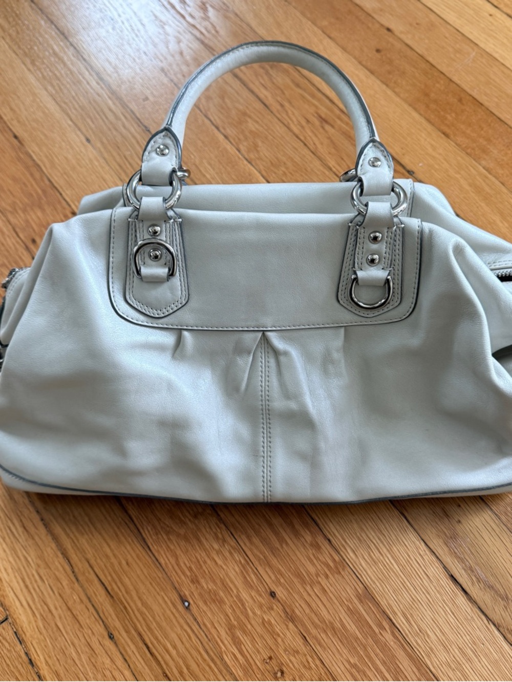 Coach F15447 Beige Leather Satchel w/ Strap Lavender Lining/silver hardware - Picture 4 of 16